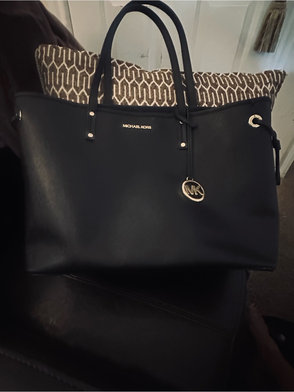 Michael Kors large black leather Tote with MK Charm. Like new! Barely used!!